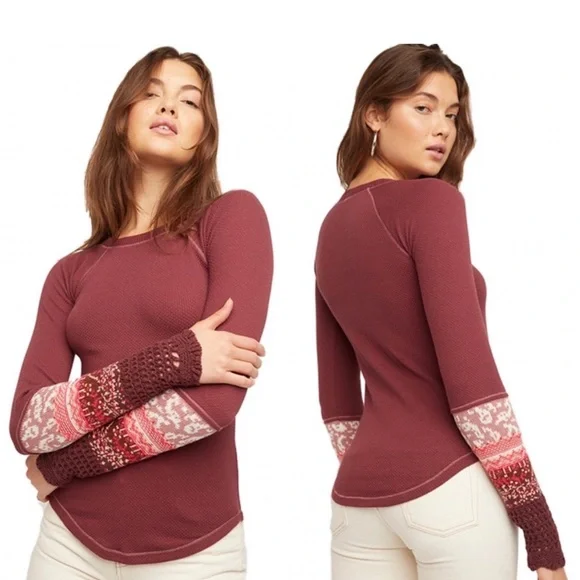 Free People | In The Mix Cuff Tee Rio Vino Purple Thermal Size Medium - Picture 4 of 10